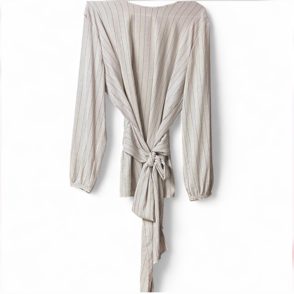 Ann Taylor Beige and White Striped Tie-Front Blouse